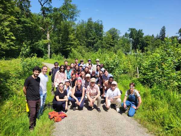 Group picture on forest path