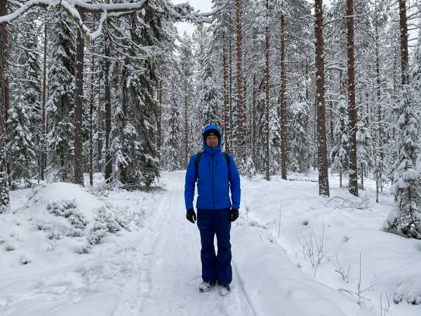 Man in forest with snow