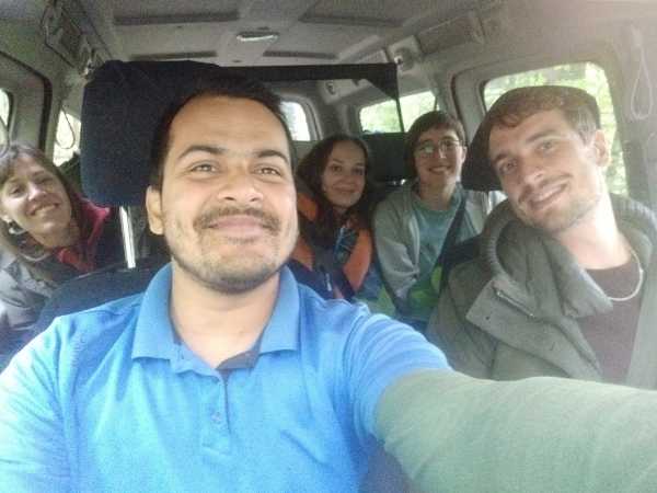 Selfie of group in a car