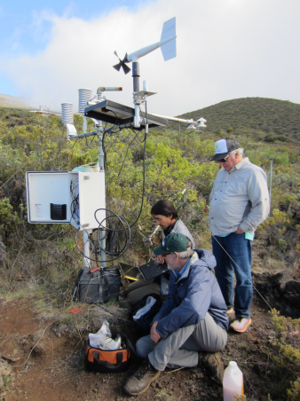 People checking a meteo station