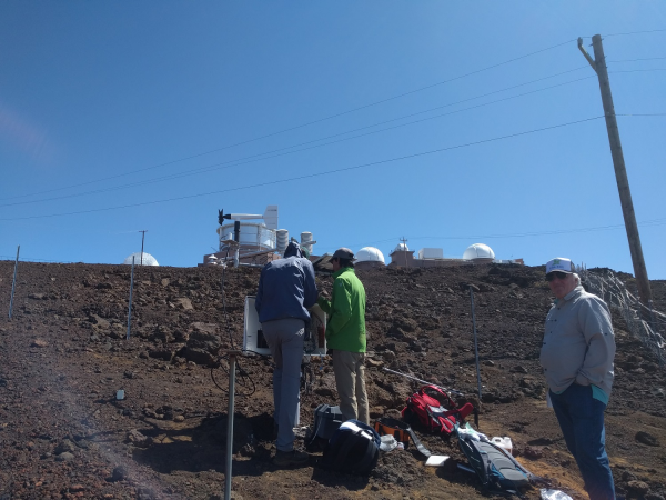 Volcano slope with lots of measurment equipment