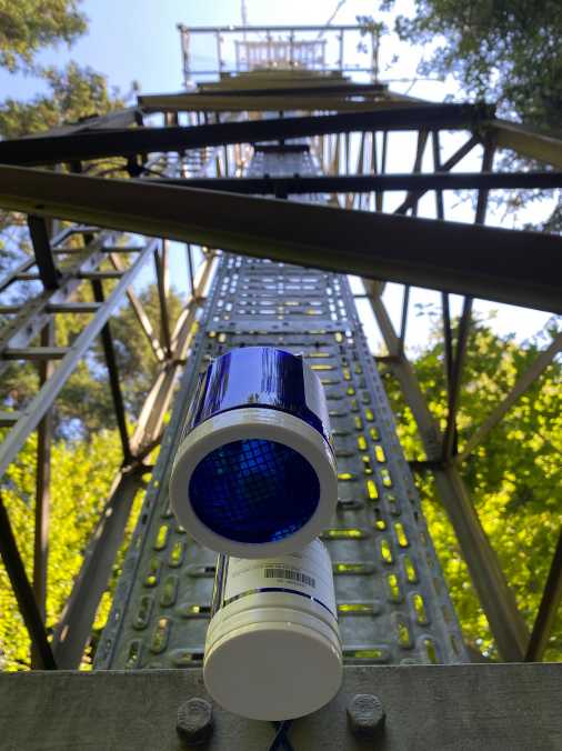 View from the bottom of the tower with two MerPAS in the foreground